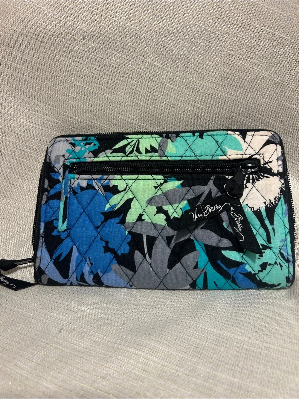 Vera Bradley Blue Turquoise Floral Turn Lock Zip Wallet – Like New